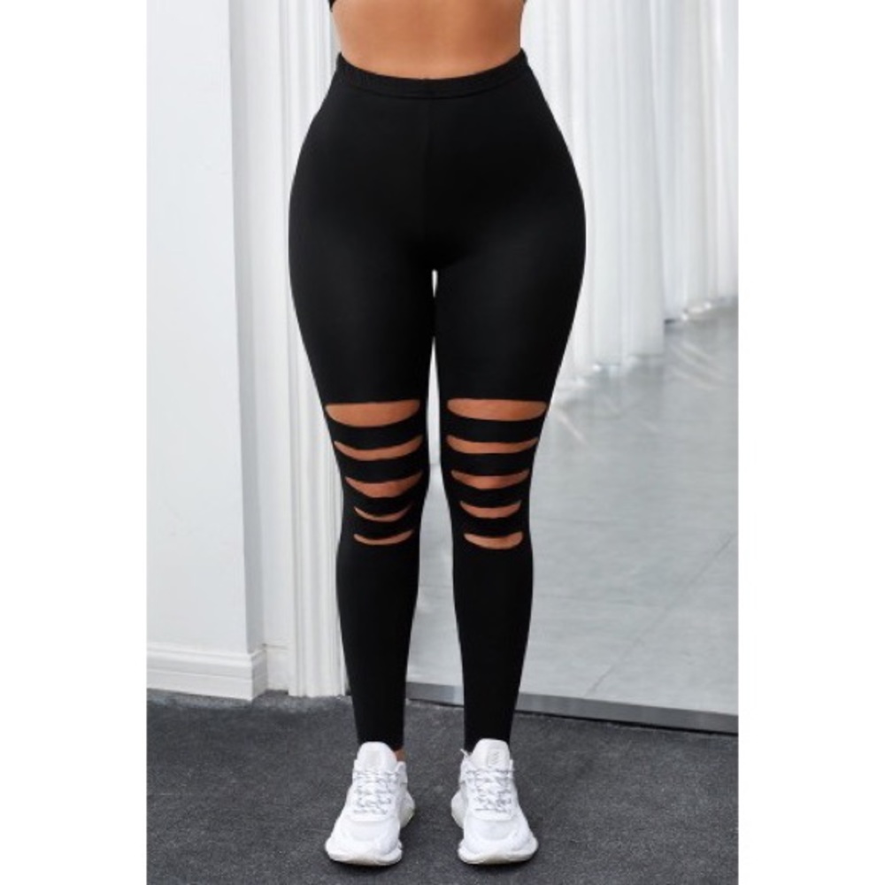 Black Hollow Out High Waist Leggings - Picture 4 of 10